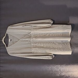 Yarn & Sea Faux Wrap Dress Brown & White Striped, Large